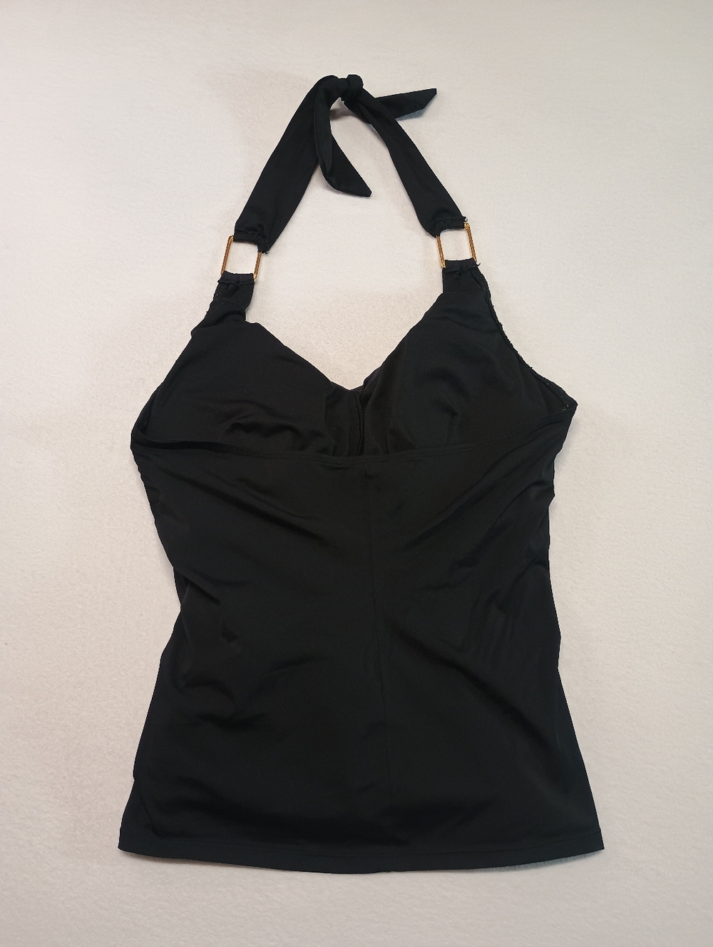 Spanx Women's Size 10 Black Halter Tankini Top with Gold Rings - Picture 3 of 7